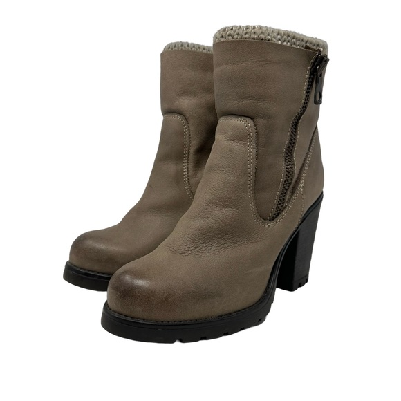 Steve Madden Women's Sweater Taupe Brown Leather Ankle Boot Bootie Size 9 - Picture 13 of 16